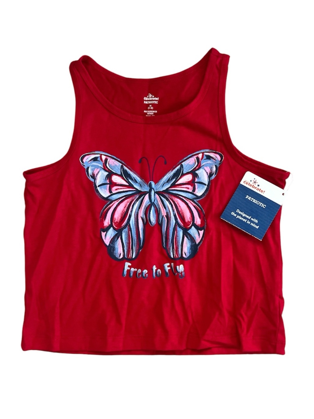 Girls' Red Butterfly Tank Top - Free to Fly Size M (7/8)